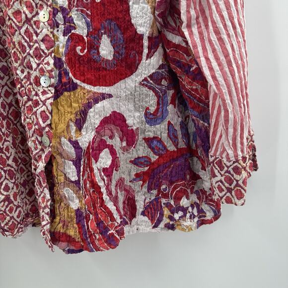 Habitat Top Shirt Womens 2X Multicolor Textured Crinkle Floral Patchwork Art - Picture 2 of 15